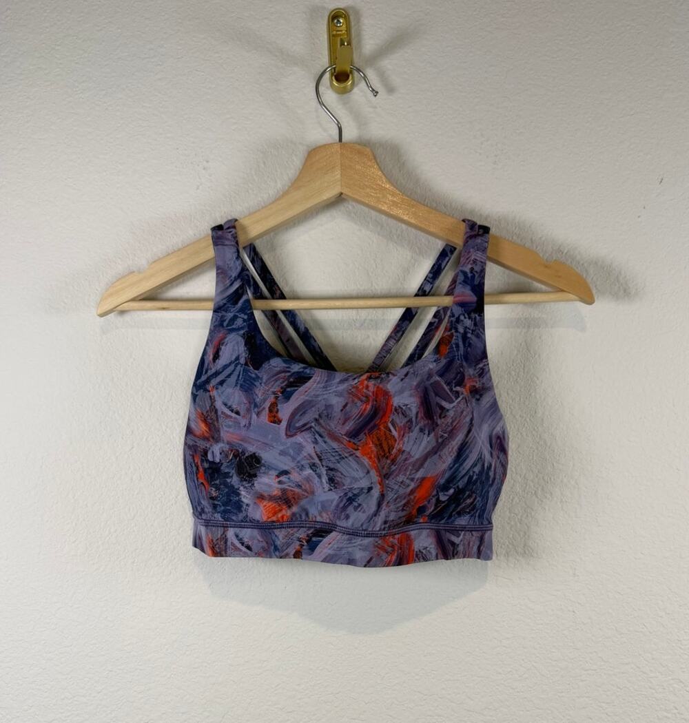 Lululemon Purple Orange Abstract Print Strappy Sports Bra Sz 8